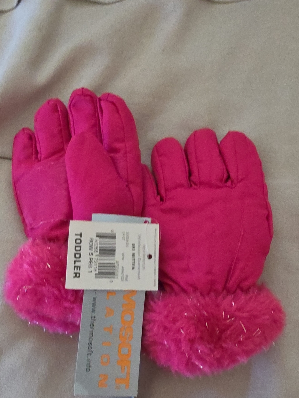 Toddler Pink Faux-Fur Cuffed Winter Gloves